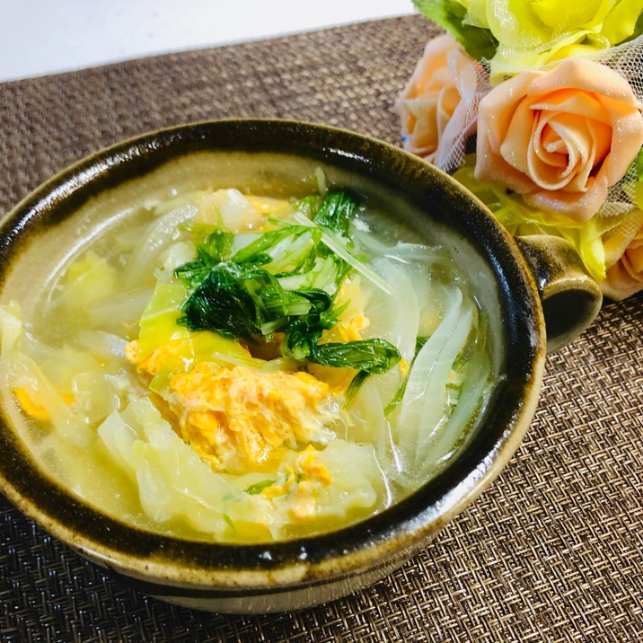 直ぐ出来る!キャベツと水菜の卵スープ